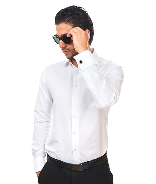 Mens Slim Fit White Tuxedo Shirt French Cuff Wrinkle Free by Azar 