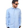 New Mens Dress Shirt Blue Tailored Slim Fit Wrinkle Free Cotton By Azar Man