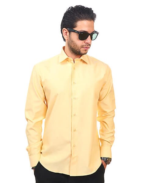 Yellow Tailored Slim Fit Wrinkle Free Cotton By Azar Man