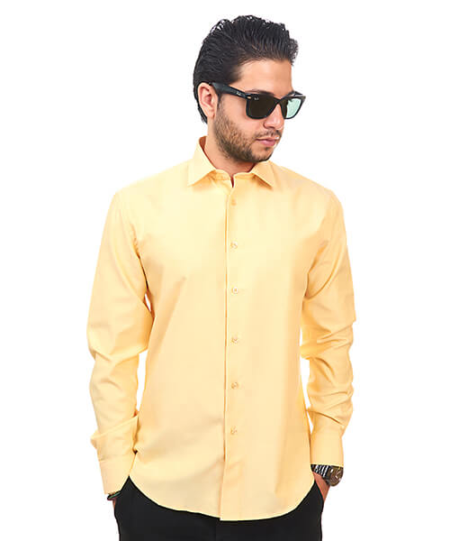 New Mens Dress Shirt Solid Yellow Tailored Slim Fit Wrinkle Free Cotton AZAR MAN 