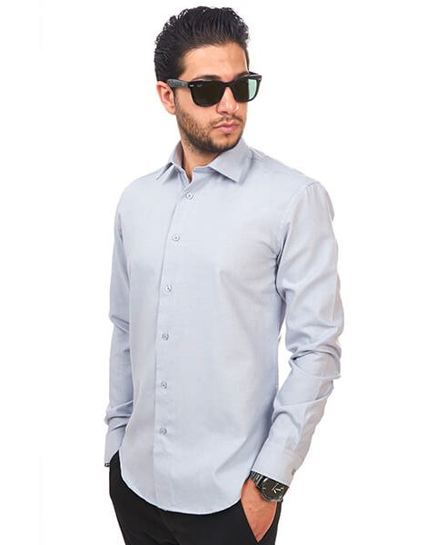 New Mens Dress Shirt Light Grey Silver Tailored Slim Fit Wrinkle Free Cotton