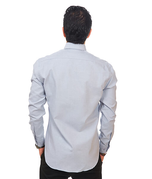 Tailored Slim Fit Mens Silver Grey Dress Shirt Wrinkle-Free Spread Collar AZAR 