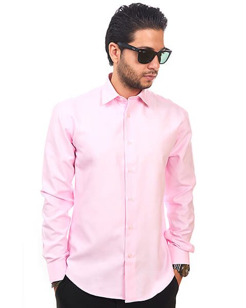 New Mens Dress Shirt Pink Tailored Slim Fit Wrinkle Free Cotton By Azar Man