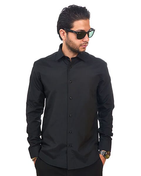 New Mens Dress Shirt Solid Black Tailored Slim Fit Wrinkle Free Cotton By Azar Man