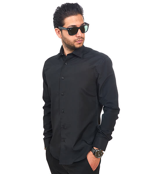 New Mens Dress Shirt Solid Black Tailored Slim Fit Wrinkle Free Cotton By Azar Man