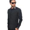New Mens Dress Shirt Black / Grey Collar Tailored Slim Fit Wrinkle Free By Azar Man
