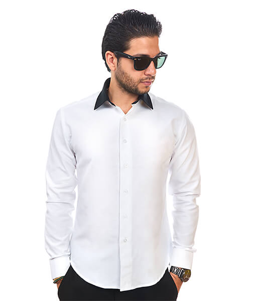 White / Black Collar Tailored Slim Fit Wrinkle Free By Azar Man