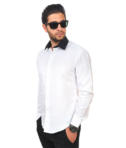 Black Collar Tailored Slim Fit Wrinkle Free BY AZAR New Mens Dress Shirt White 