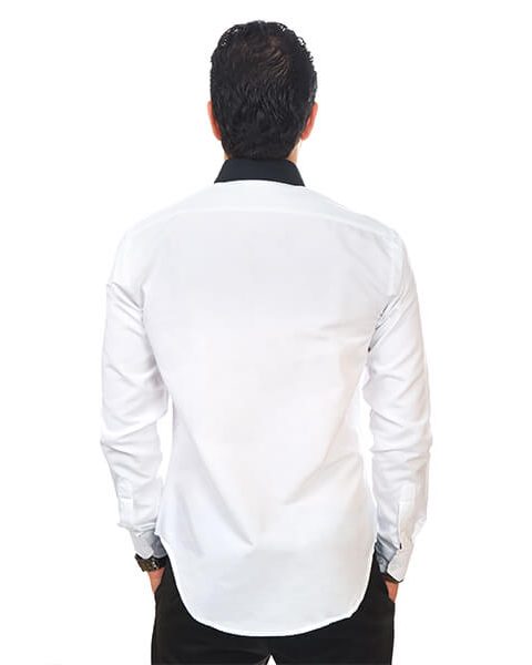 White / Black Collar Tailored Slim Fit Wrinkle Free By Azar Man
