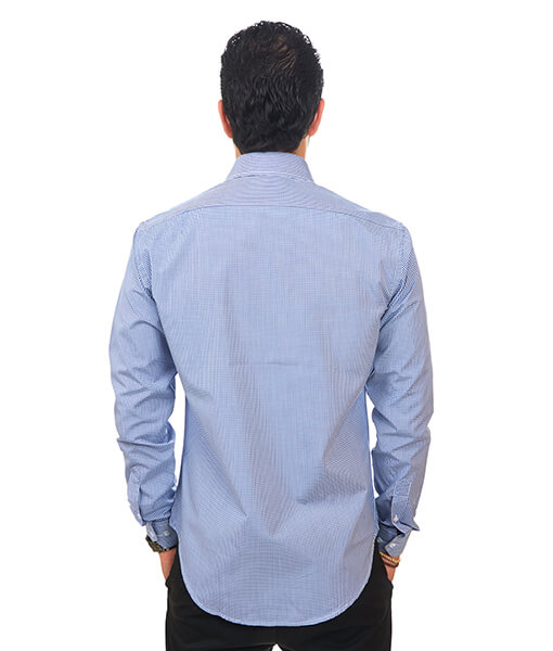 New Mens Dress Shirt Plaid Blue Tailored Slim Fit Wrinkle Free Cotton By Azar Man
