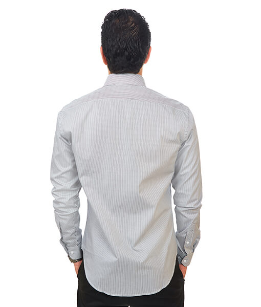 New Mens Dress Shirt Stripe Grey Tailored Slim Fit Wrinkle Free Cotton By Azar Man