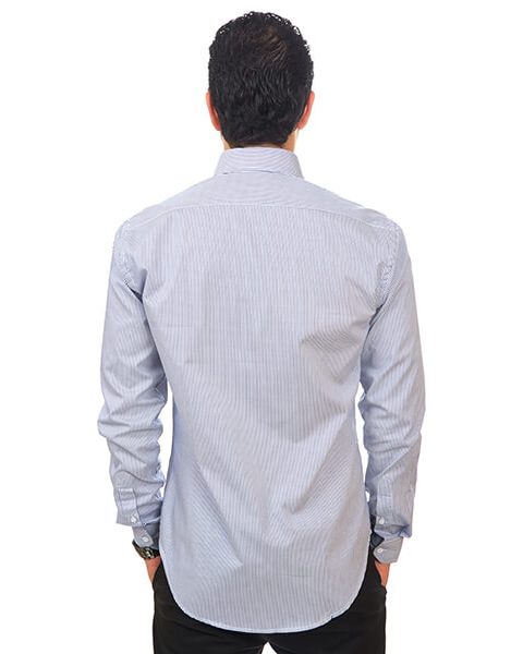 New Mens Dress Shirt Stripe Blue Tailored Slim Fit Wrinkle Free Cotton By Azar Man