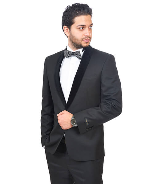 Slim Fit Men Tuxedo / Fashion Suit 1 Button Shawl Velvet Lapel Black By Azar Man