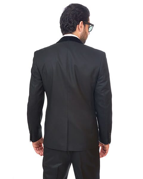 Slim Fit Men Tuxedo / Fashion Suit 1 Button Shawl Velvet Lapel Black By Azar Man
