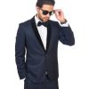 Slim Fit Men Suit / Tuxedo Navy Blue 1 Button Shawl Velvet Lapel By Azar Man