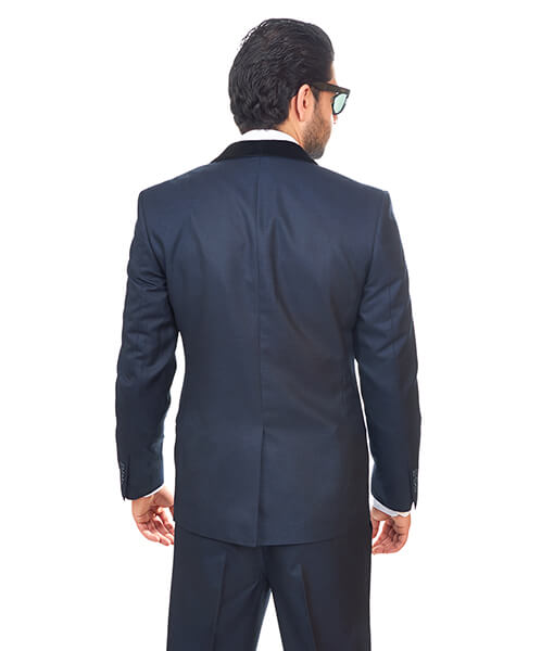 Slim Fit Men 1 Button Shawl Collar Velvet Lapel Black Suit Tuxedo By AZAR MAN 