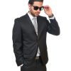 Slim Fit Men Suit 2 Button Black Semi Shiny Sharkskin Notch Lapel By Azar