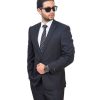 Slim Fit Men 1 Button Peak Lapel Textured Black Suit Flat Front Pant By Azar Man