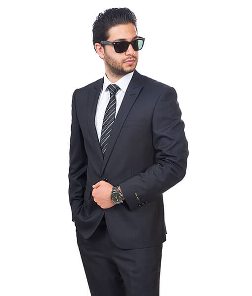 Slim Fit Men 1 Button Peak Lapel Textured Black Suit Flat Front Pant By Azar Man