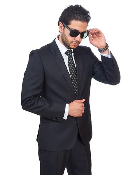 Slim Fit Men 1 Button Peak Lapel Textured Black Suit Flat Front Pant By Azar Man