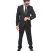 Slim Fit Men Suit Tuxedo Black 2 Button Satin Collar Flat Front Pants By Azar Man