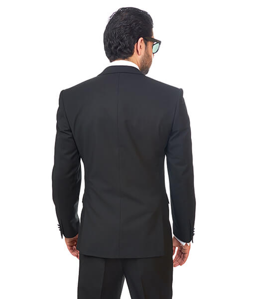 Slim Fit 2 Button Notch Lapel  Flat Front Pants Business Black Suit By AZAR MAN 