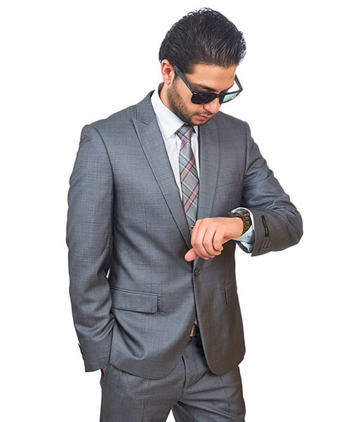 Slim Fit Men 1 Button Peak Lapel Textured Grey Suit Flat Front Pant By Azar Man