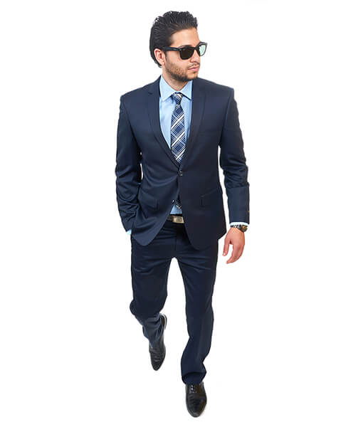 Slim Fit 2 Button Solid Navy Blue Suit - ÃZARMAN