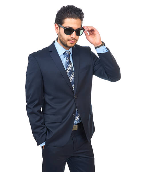Slim Fit 2 Button Solid Navy Blue Suit - Azar Suits