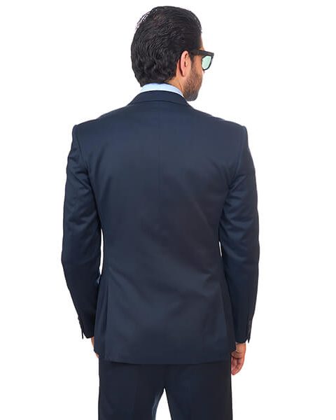 Slim Fit Men Suit 2 Button Navy Blue Notch Lapel Flat Front Pants By Azar Man
