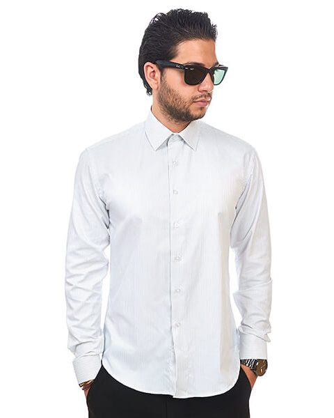 New Mens Dress Shirt Narrow Stripe White Tailored Slim Fit Wrinkle Free By Azar Man