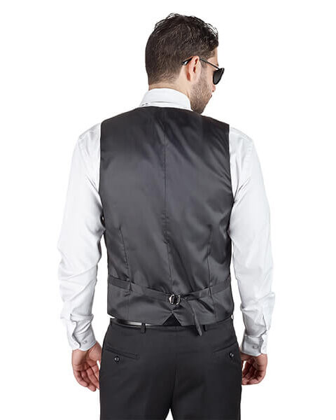 AZAR MAN Slim Fit Black Tuxedo – 2-Button Satin Notch Lapel, 3-Piece Vested Suit