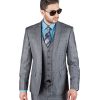 AzarSuits 3pc Plaid Grey Suit