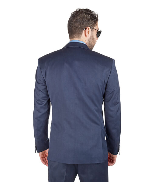 Mens Navy Blue Cream Stitch Tailored Fit 3 Piece Suit Smart Formal 