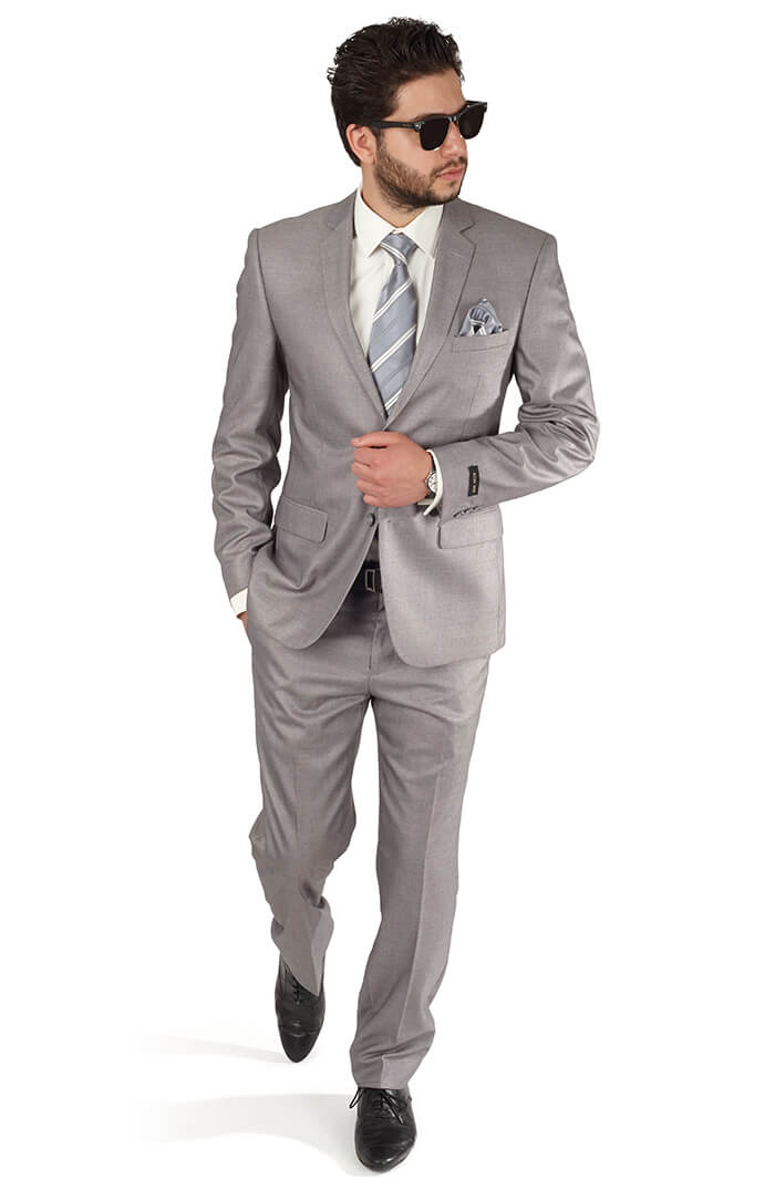 Slim Fit Suit 2 Button Dark Charcoal Grey AZAR MAN Flat Front Pants New Style 