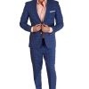 Slim Fit 2 Button Indigo Blue Windowpane Peak Lapel Suit
