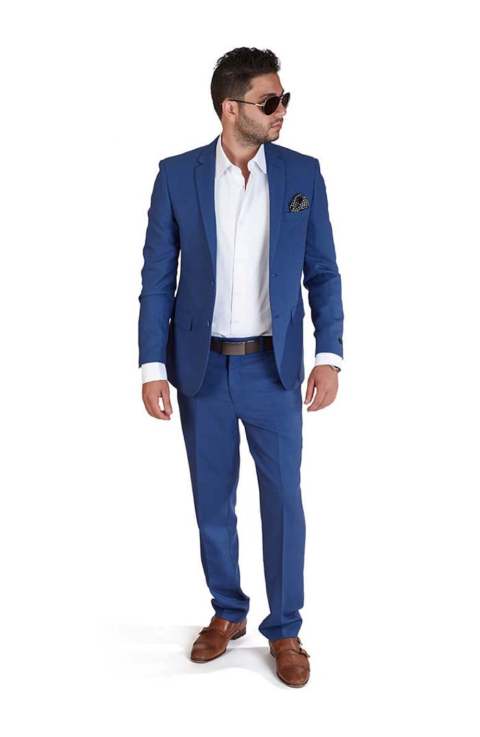 Slim Fit 2 Button Indigo Blue Suit - ÃZARMAN