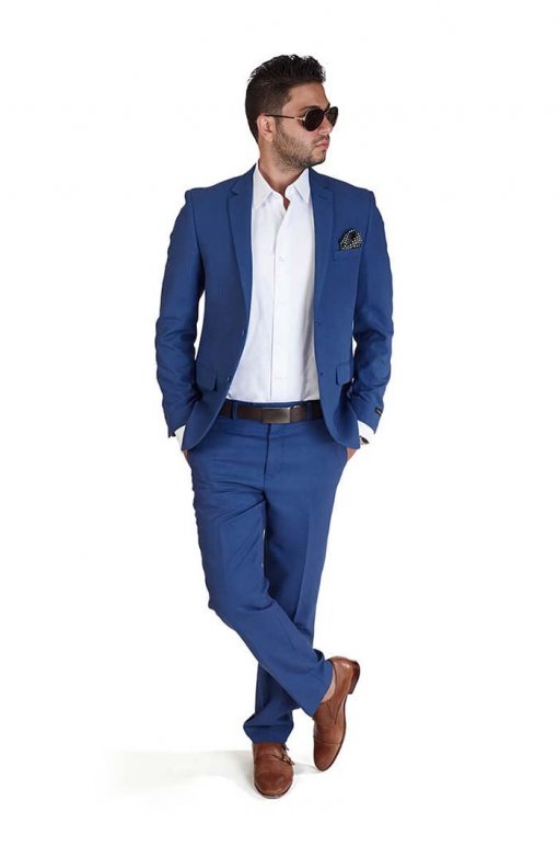Slim Fit 2 Button Indigo Blue Suit - ÃZARMAN