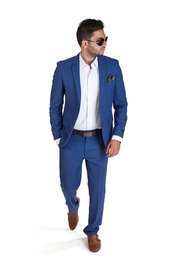 Slim Fit 2 Button Indigo Blue Suit - ÃZARMAN