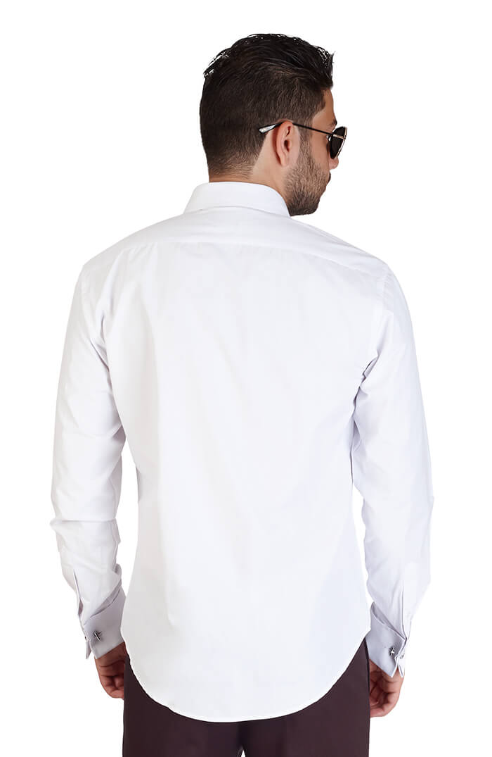 Slim Fit White Spread Collar Lay Down French Cuff Tuxedo - ÃZARMAN