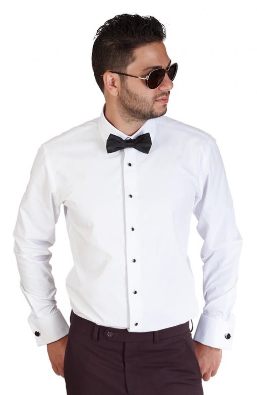 Slim Fit White Spread Collar Lay Down French Cuff Tuxedo ÃZARMAN