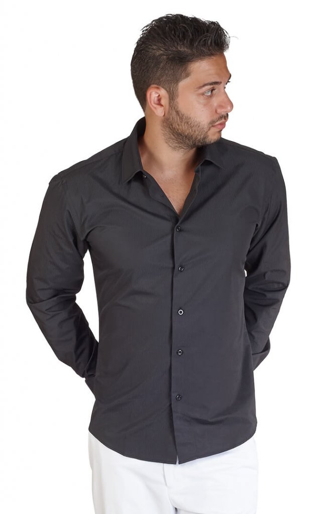 Black Tone on Tone Slim Fit Stripe Shirt - ÃZARMAN