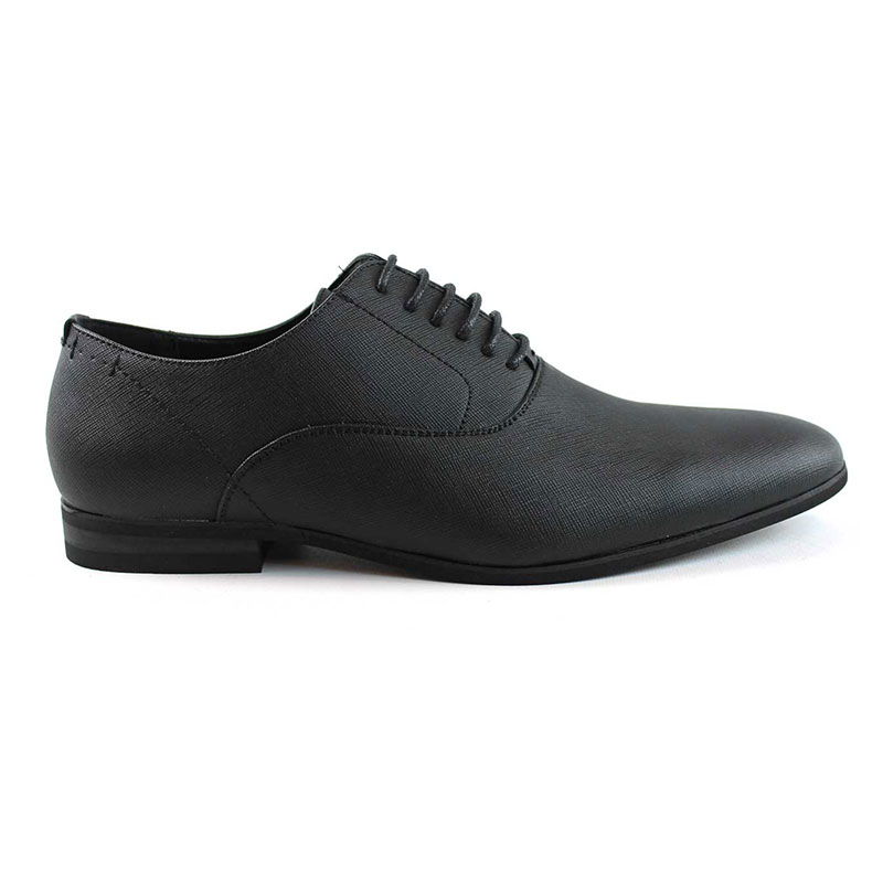 Black Herringbone Round Toe Lace Up Oxfords