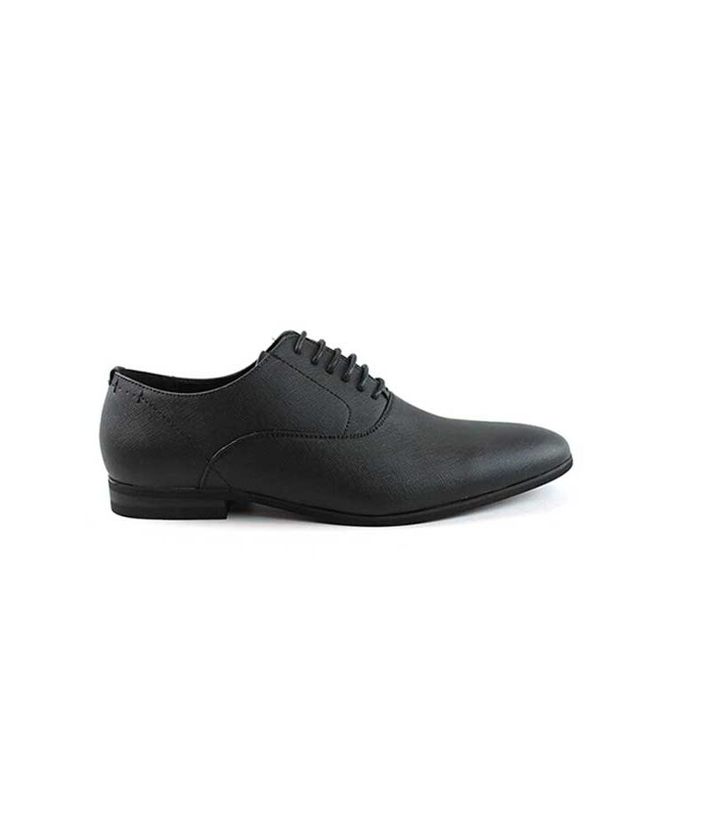 Black Herringbone Round Toe Lace Up Oxfords