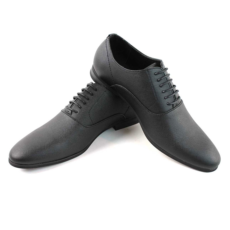Alternative view of Black Herringbone Round Toe Lace Up Oxfords