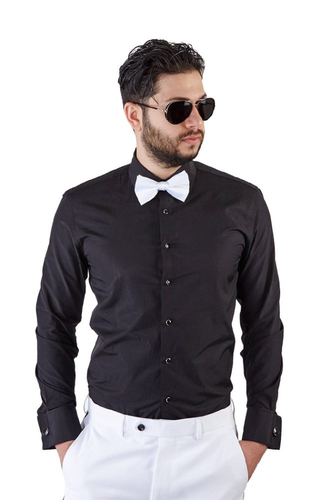 Slim Fit Black French Cuff Tuxedo Shirt - ÃZARMAN