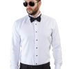 Slim Fit White Wing Tip French Cuff Tuxedo Shirt