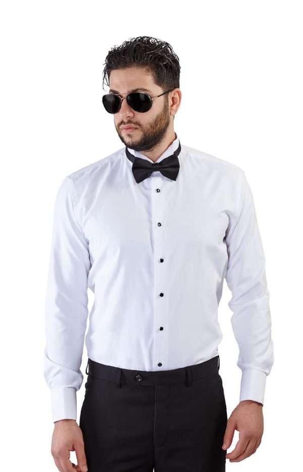 Slim Fit White Wing Tip French Cuff Tuxedo Shirt