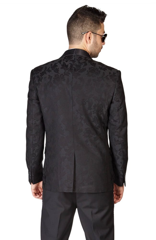 Slim Fit 1 Button Black Shawl Satin Collar Floral Jacket Black Pants 1714 -  ÃZARMAN