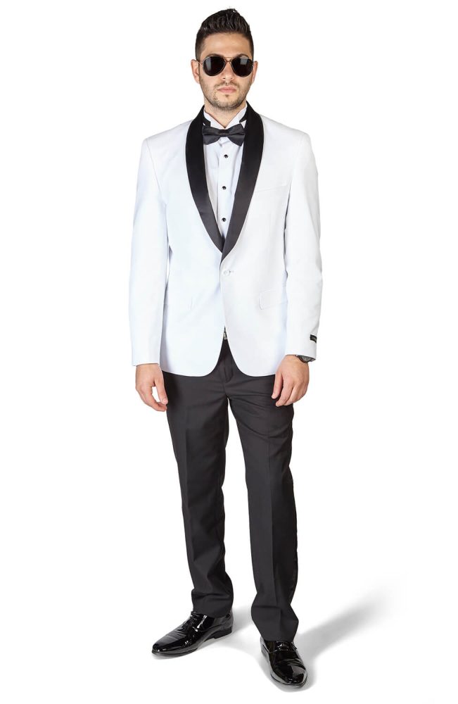 Ivory Tuxedo Jacket with Black Satin Shawl Lapel Slim Fit Blazer  Prom   Wedding  Perfect Tux
